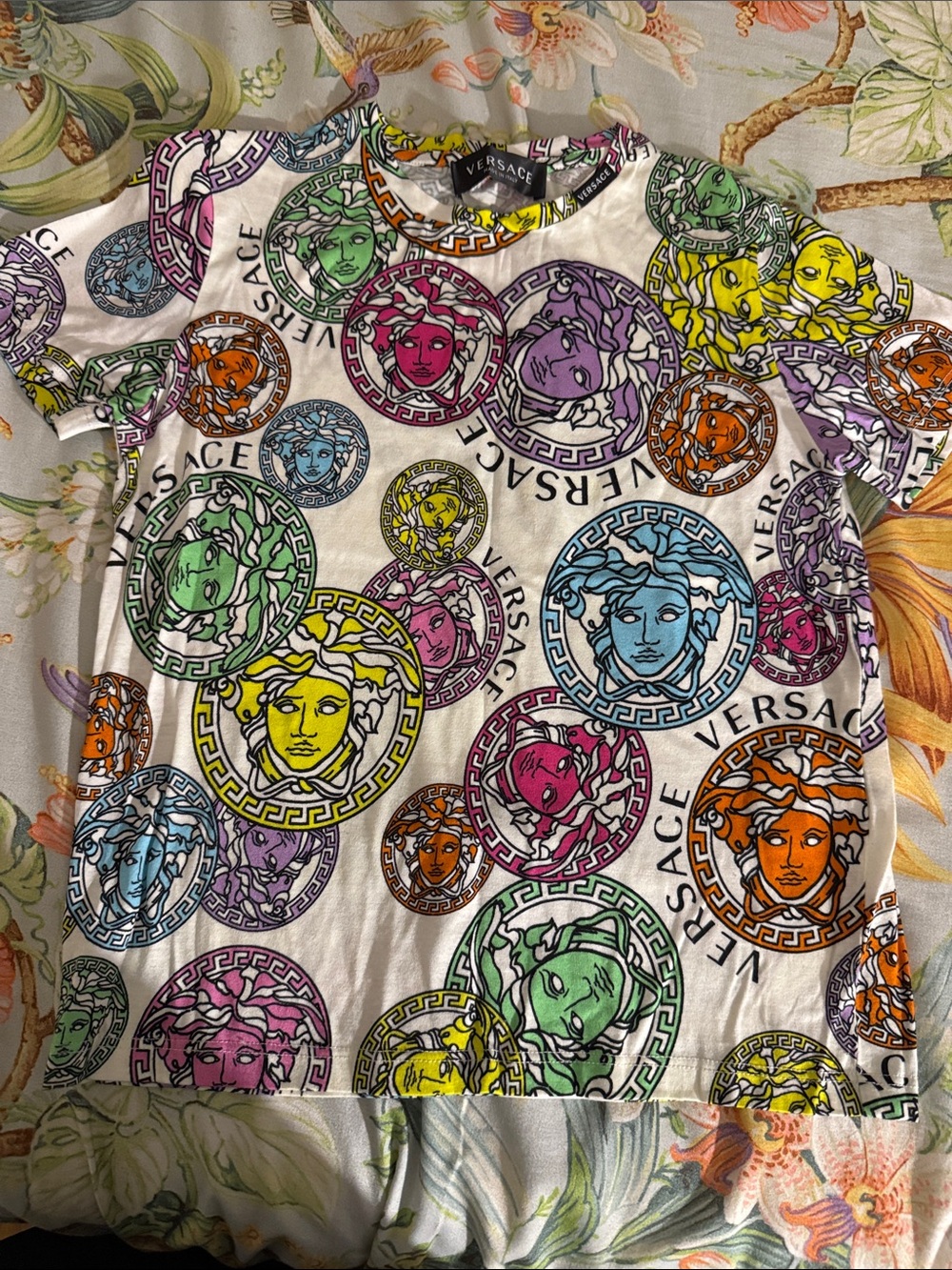 Versace Multicolor Medusa Coin Print Tee — White Base